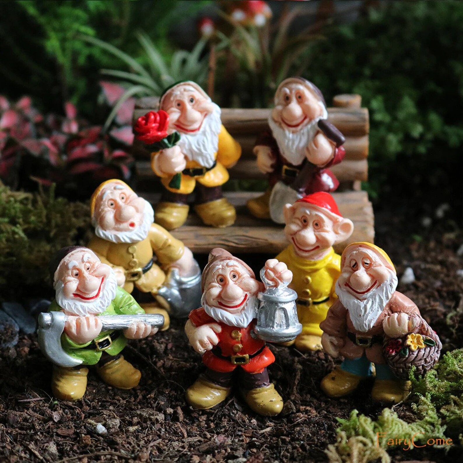 7ps Miniature Garden Gnomes Dwarf Figurines Resin Etsy