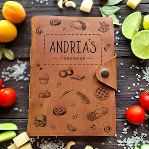 Free Engraved Leather CookBook// Personalized Leather Cookbook// 3d Anniversary Gift// 220 or 460 pages book// Gift for Chef// Gift for Mum