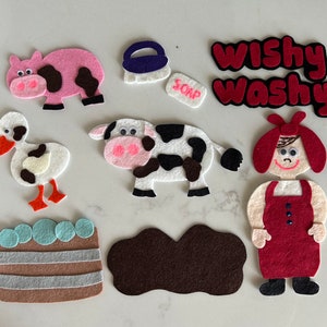 Mrs. Wishy Washy felt board story, felt board activity, kindergarten pre-k homeschool, literacy activity, teaching resource, group time