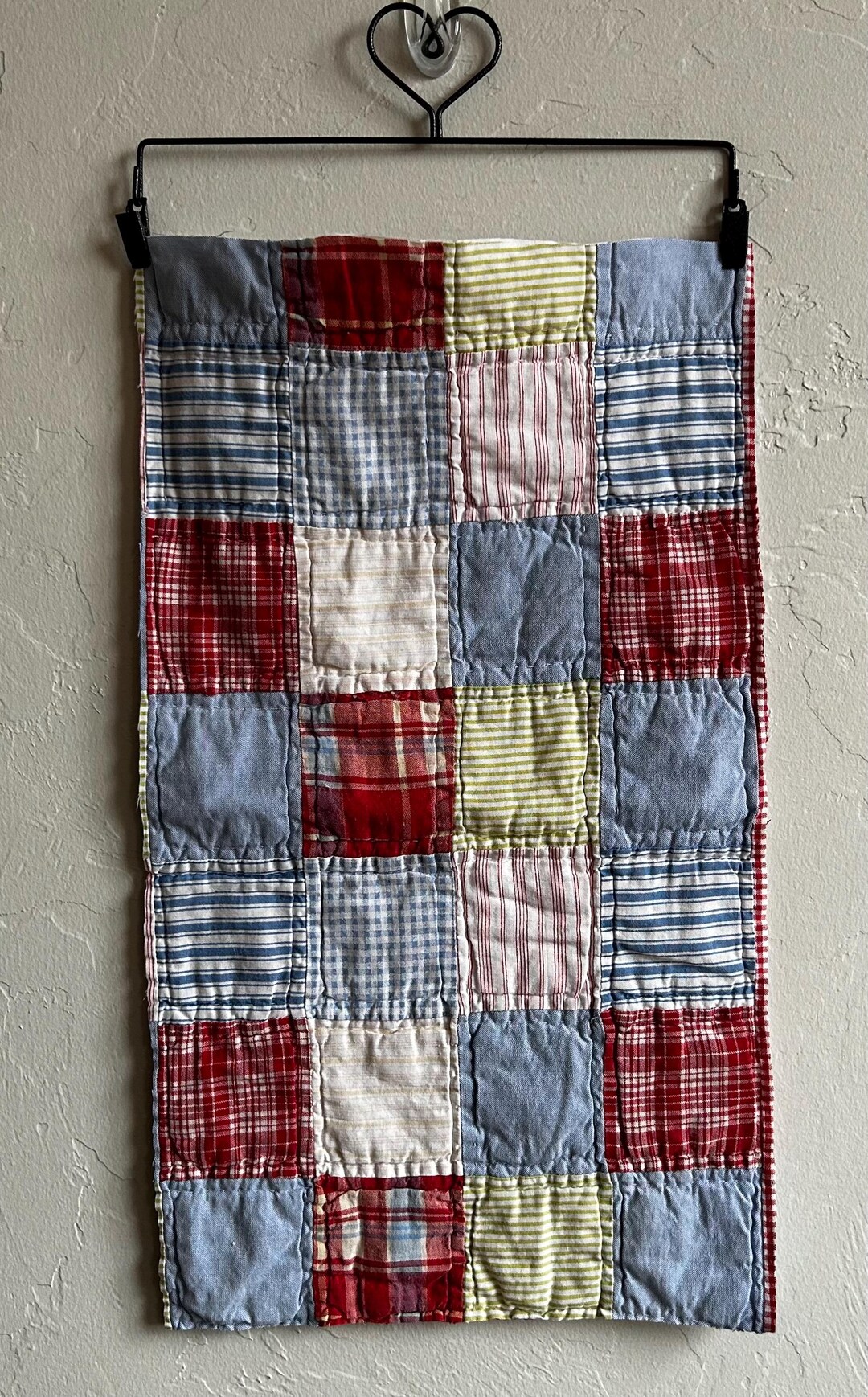 Patriotic Farmhouse Quilt Piece, Red White Blue Patchwork Decor (11.5 X ...