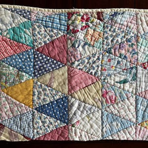 Vintage quilt piece, hand stitched, feedsack, patchwork,  crafting, sewing, decor, repurpose, upcycle
