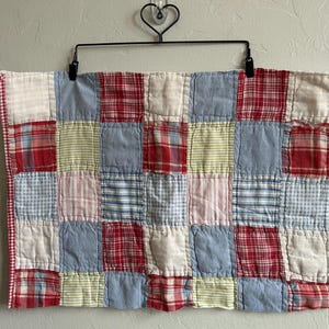 Country farmhouse patchwork quilt, decor, crafting, sewing, quilt projects, repurposing, patriotic.