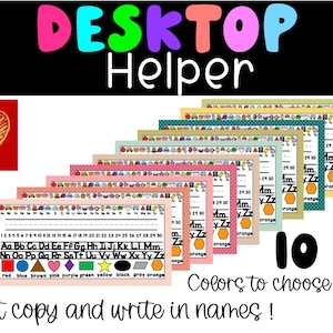 Bureaubladhelper, bureaubord, naamkaartje, woorden in kleur, begingeluiden, cijfers, vormen, lettervorming, thuisonderwijs, vroege kinderjaren,