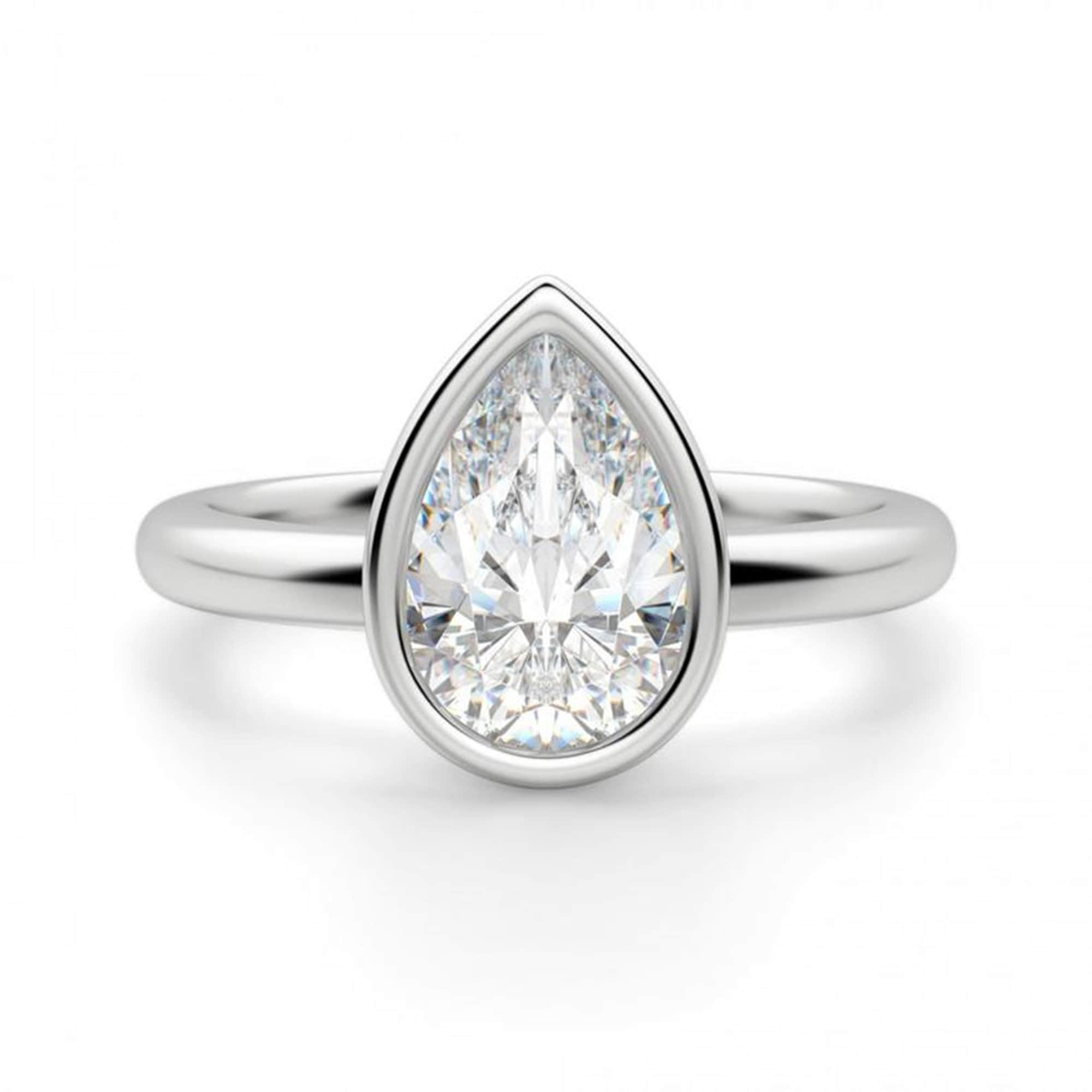 2.50CT Pear cut Diamond Bezel Set Solitaire Engagement Wedding Etsy