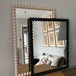 Beautiful full round handpainted Bobbin bobby 30mm mirrors in natural wood, three sizes available 26cm x 36cm, 60cm x 40cm and 90cm x 65 image 8