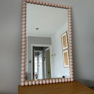 Beautiful full round handpainted Bobbin bobby 30mm mirrors in natural wood, three sizes available 26cm x 36cm, 60cm x 40cm and 90cm x 65 image 10