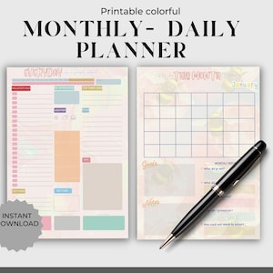 Monthly Daily Planner | Colorful Digital Planner | Digital Goodnotes Template | Daily To Do List for Work | Digital Journal | Daily Planner