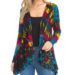 Maxi Cardigan Rainbow Tie Dye Multicolour Bohemian Hippie Clothing Plus Size Fashion Gift For Her Pride Festival S/M/L/XL/XXL/XXXL Clothing Womens Clothing Jumpers Cardigans 