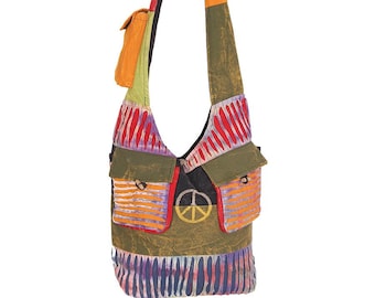 Hobo Crossbody Bags for Women, Boho Purse, Boho Bag, Hippie Bag Hippie Purse, Cloth Purse for Women, Hippie Gifts for Women-Peace & Ribs