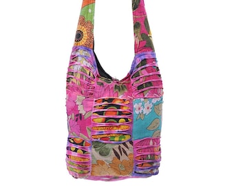 Hobo Crossbody Bags for Women, Boho Purse, Boho Bag, Hippie Bag | Indie Tote Bag, Cloth Purse for Women Flower Print & Razor Cut