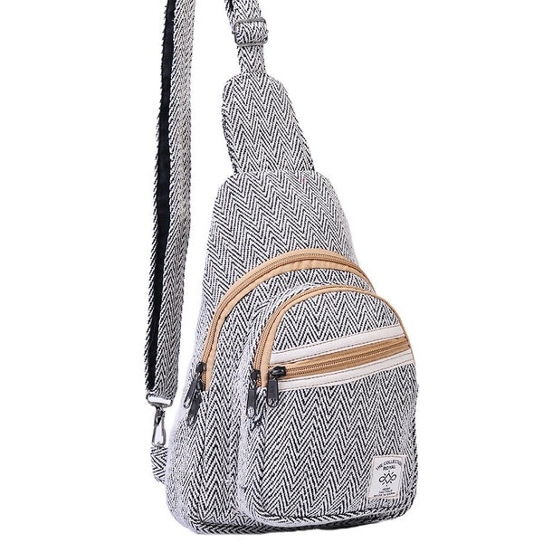 Himalayan Hemp and Cotton Sling Bag, Crossbody Sling, Backpack for Travel Hiking, Chest Bag for Men and Women, Purse, Hippie Gifts for Women