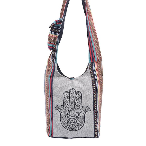 Hobo Crossbody Bag for Women, Boho Purse, Boho Bag, Hippie Bag |Indie Tote Bag, Cloth Purse for Women Graphic Hand Of Hamsa Printed Hobo Bag