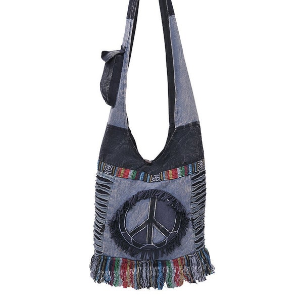 Hobo Crossbody Bags for Women, Boho Purse, Boho Bag, Hippie Bag | Indie Tote Bag, Cloth Purse for Women Peace Patch Fringed