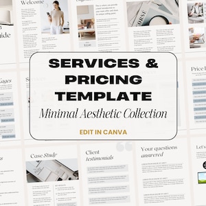 Guida ai servizi e ai prezzi, modello di listino prezzi, modello Canva per aziende, modello per fornitore di servizi, listino prezzi modificabile