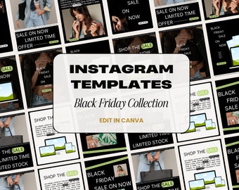 Black Friday Instagram Template, Black Friday Template, Black Friday Canva Templates, Instagram Post Template, Social Media Templates