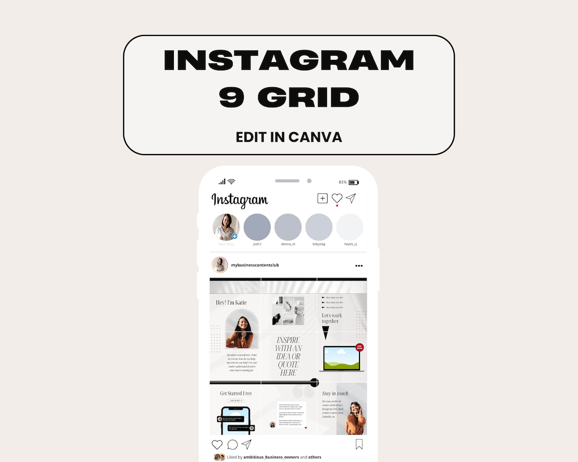 Instagram 9 Grid Template, Instagram Grid Design, Instagram Post