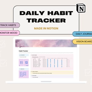 Notion Habit Tracker Template, Notion Vision Board, Notion Daily Journal Template, Notion Template