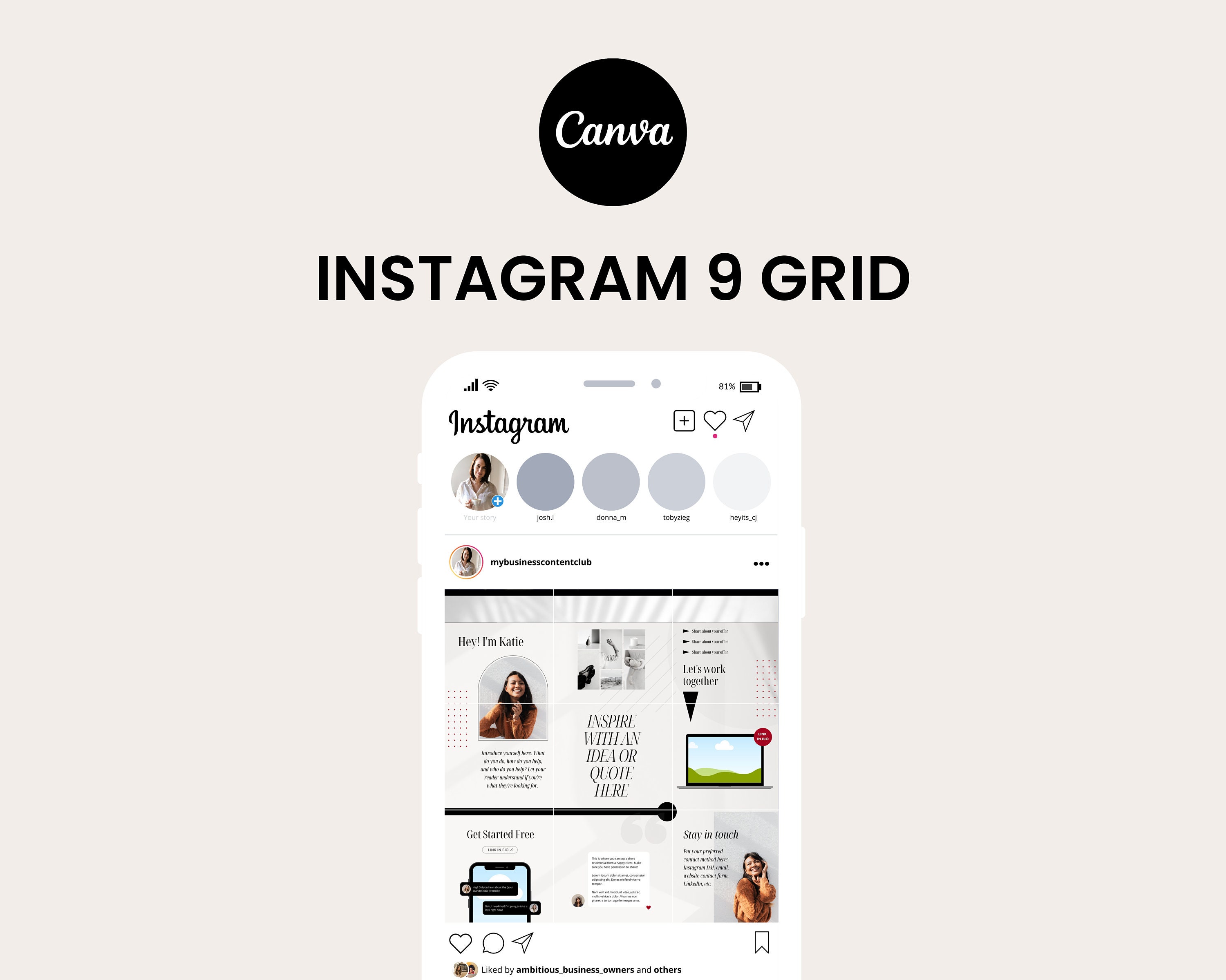 Instagram 9 Grid Template, Instagram Grid Design, Instagram Post ...