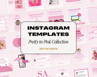 100 Instagram Post Templates, Canva Templates, Social Media Templates, Pretty in Pink, for Entrepreneurs + Business Owners + Creators