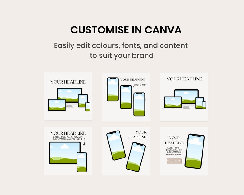 Digital mockup, iPhone-mockup, mallar för laptop-mockup, enhetsmockup, Canva-mall för småföretag, marknadsföringsmall bild 3