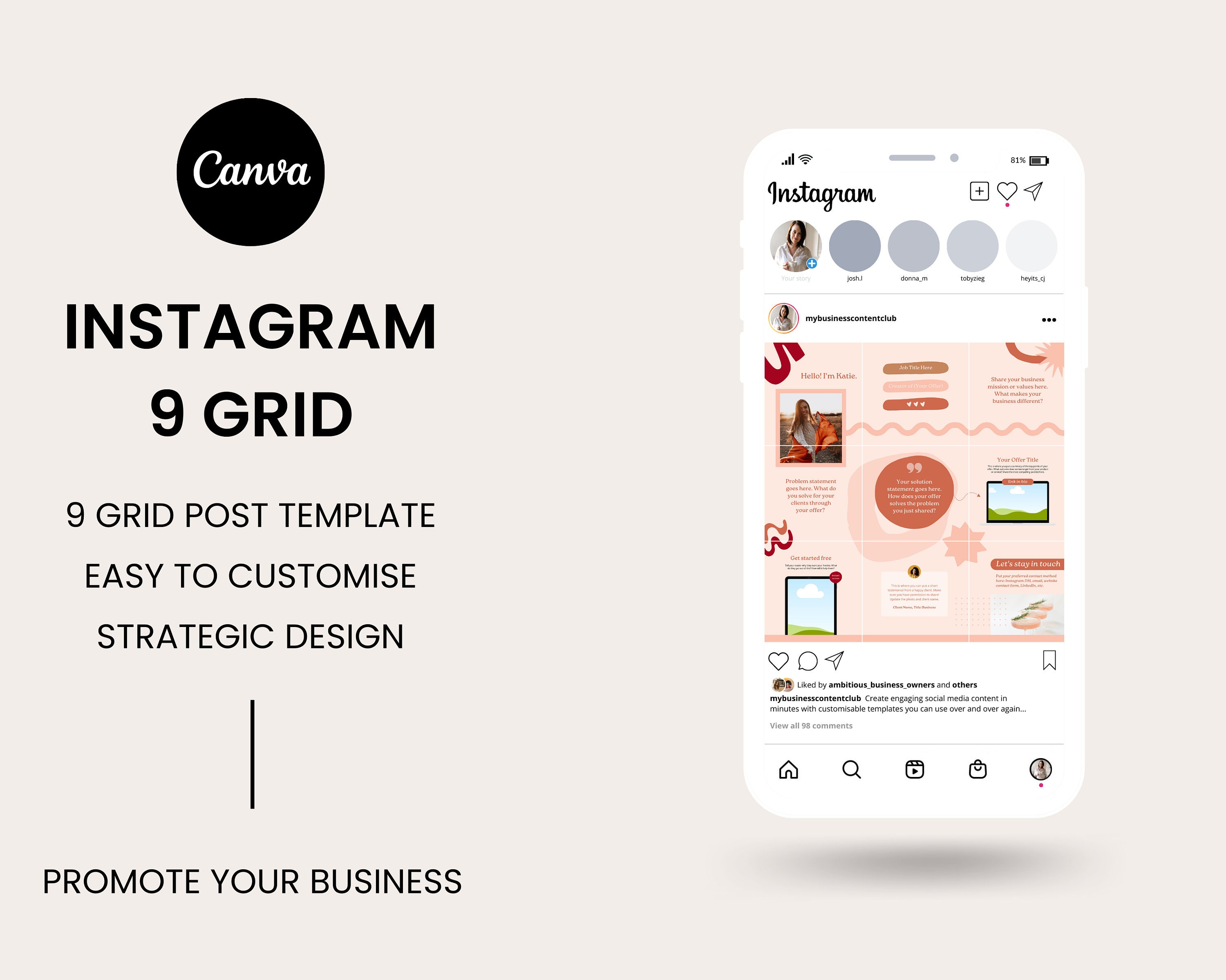 Instagram 9 Grid Template Instagram Canva Template Instagram Etsy Instagram 9 Grid Template Instagram Canva Template Instagram Etsy