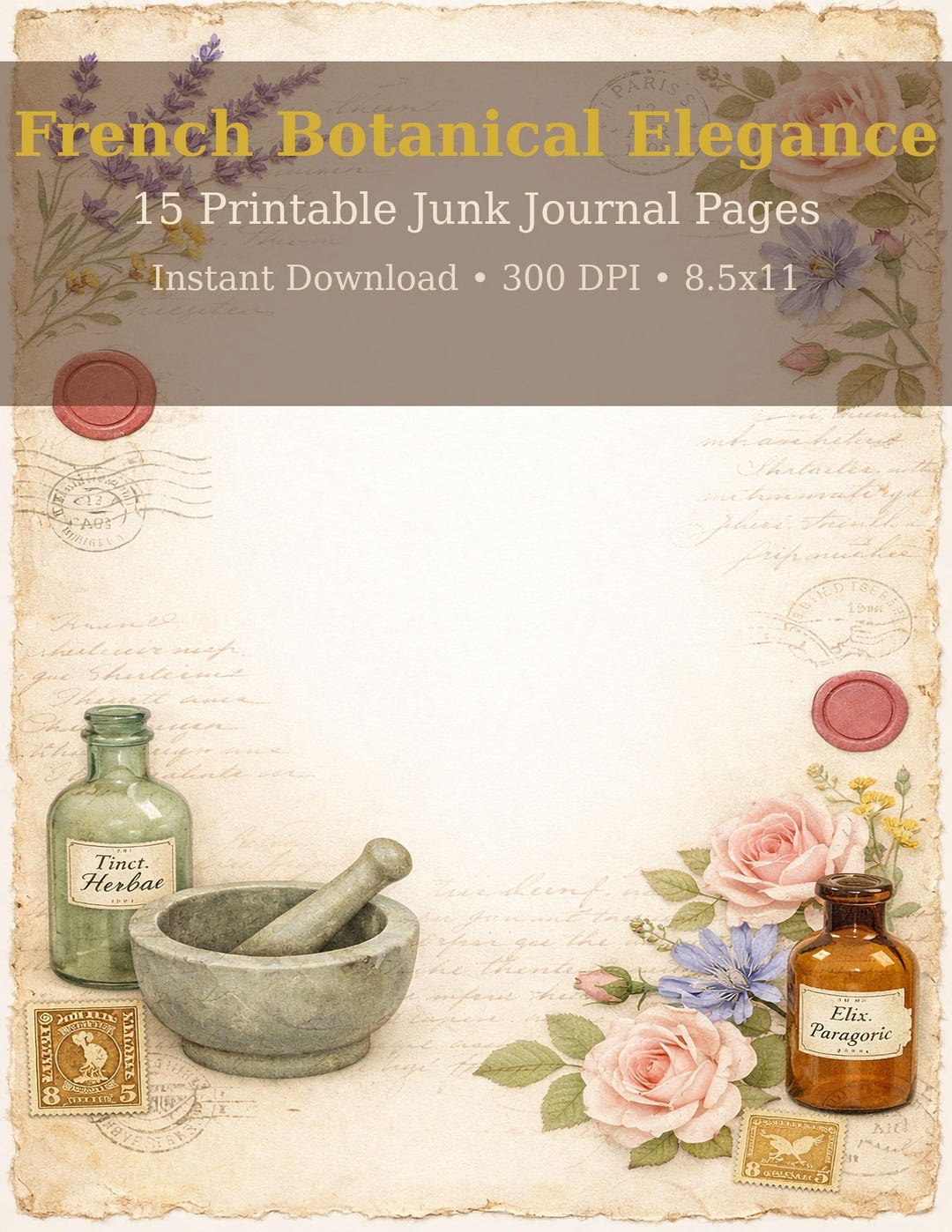 Junk Journal Pages | Antique Floral Ephemera Printable | Victorian Lace ...