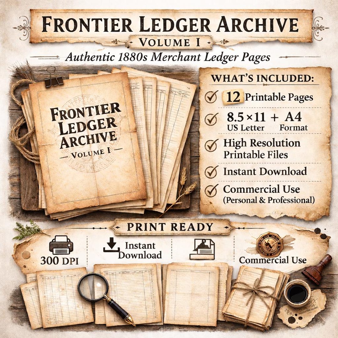 Vintage Ledger Paper Printable | Junk Journal Ephemera | 1880s Frontier ...
