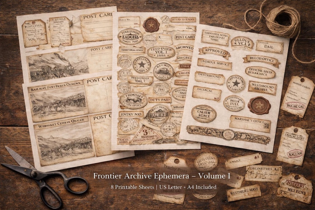 Junk Journal Printable Kit | Vintage Ephemera Paper Pack | Old West ...