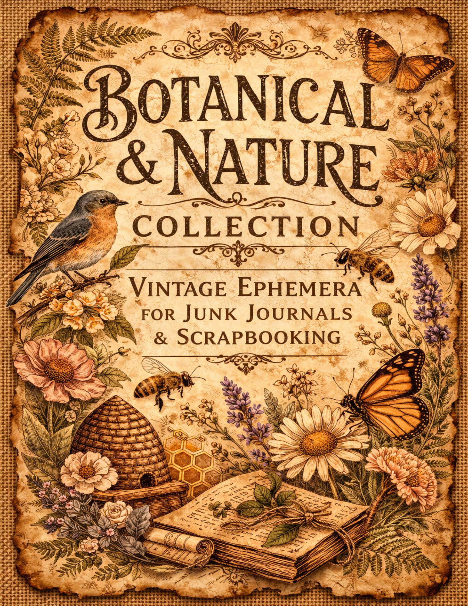 Vintage Botanical Ephemera Printable Bundle | Birds Bees Nature Junk ...