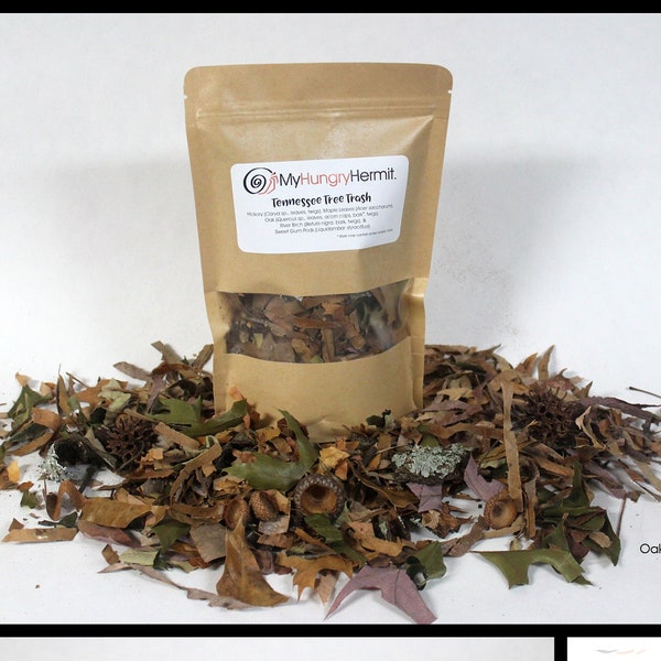 TENNESSEE TREE TRASH, Foraging Blend of leaves, wood, bark  Litter for Hermit Crabs, isopods, dubia - natural crabitat decor and enrichment