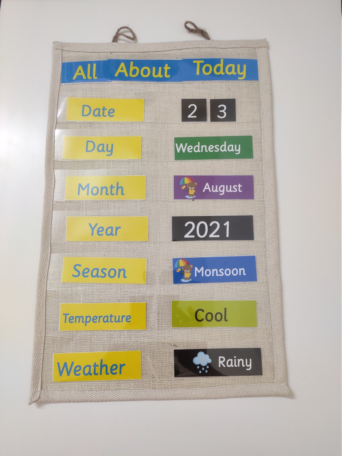 Pocket Chart Daily Calender All About Today Chart Etsy UK