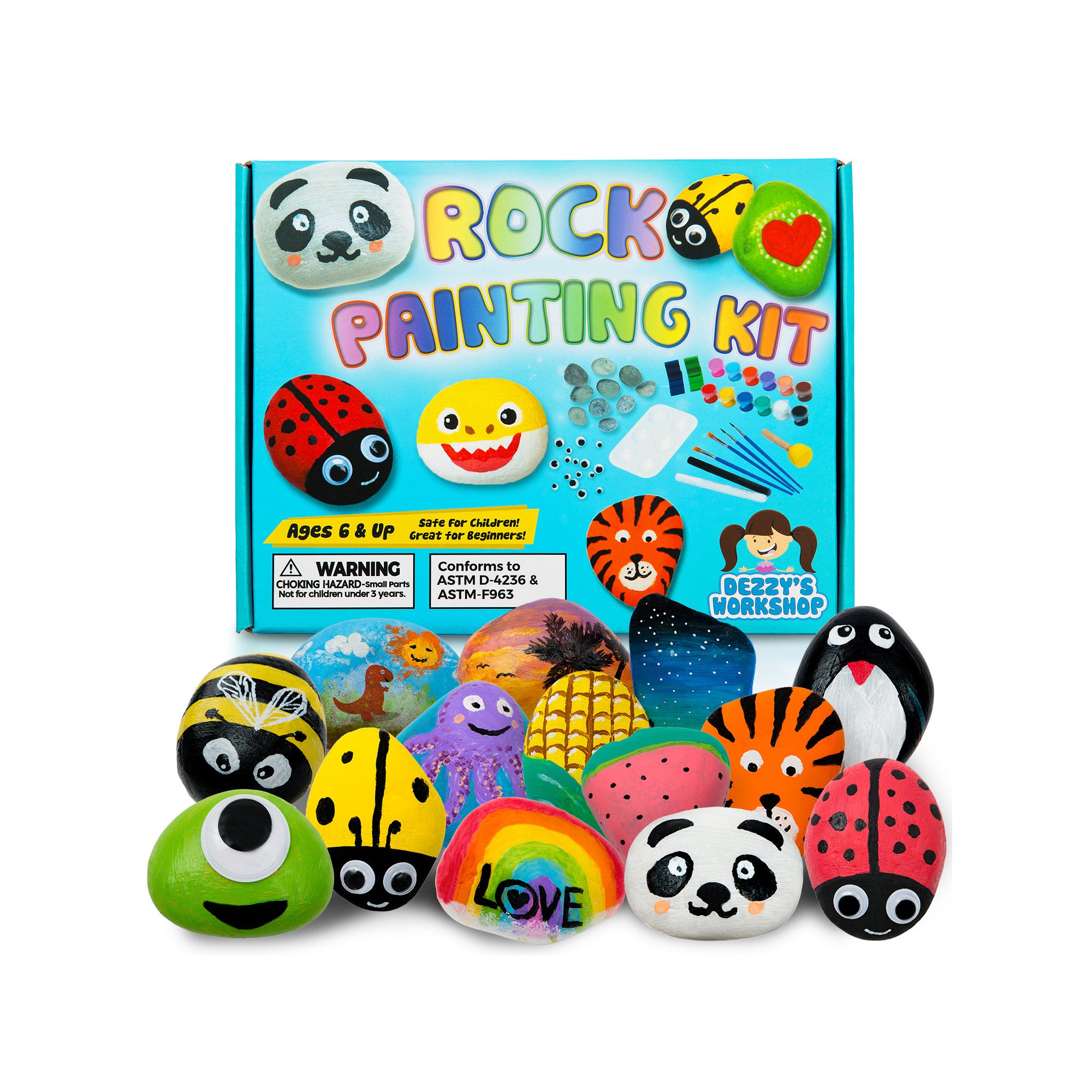 Dezzy's Workshop Rock Painting Kit Fun Craft Kit for Kids Rock Kit for Kids  Great Gift Item for Boys and Girls 