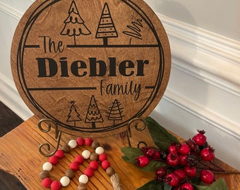 Custom Christmas Sign Family Name Monogram Personalized Wood Sign Gift