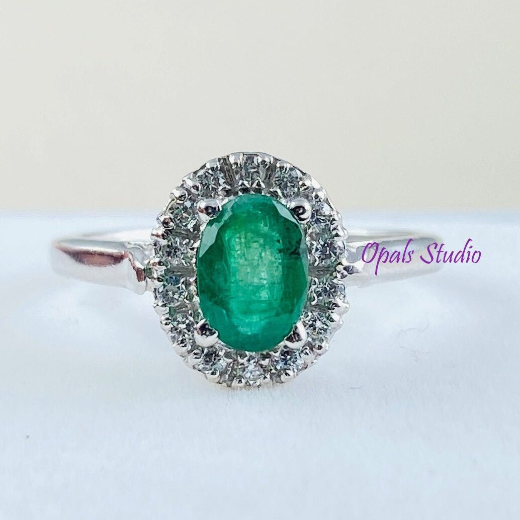 Natural Green Emerald Ring Emerald 925 Sterling Silver Rings Etsy