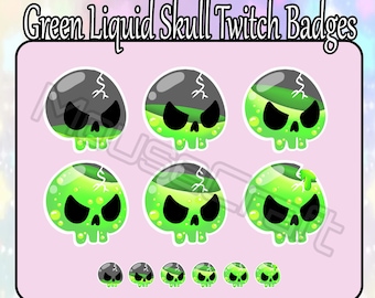Green Liquid Skull Badges | 6 Pack | Premade | Twitch Sub Badge