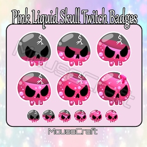 Pink Liquid Skull Badges | 6 Pack | Premade | Twitch Sub Badge