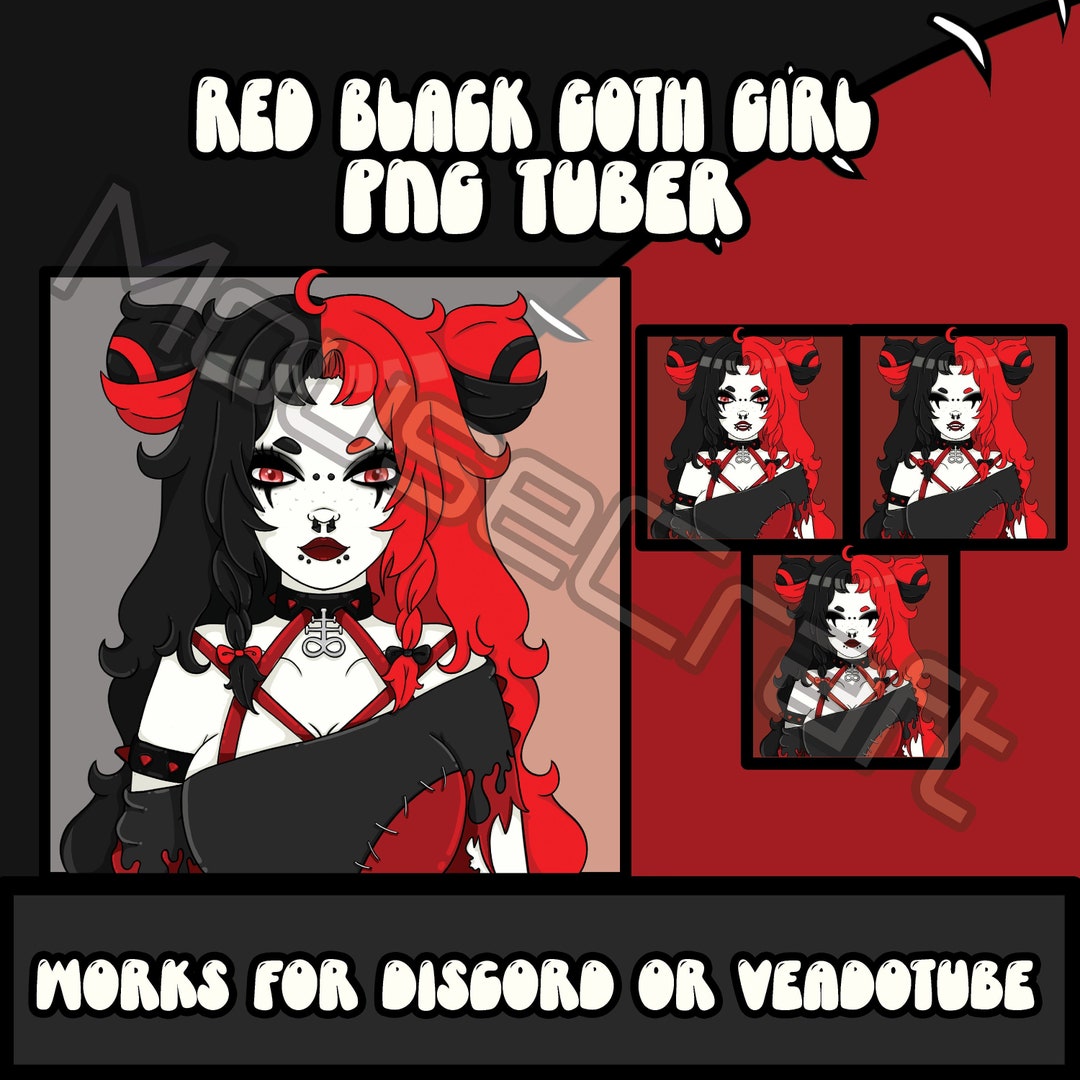 Red 4574 Red and Black Goth Girl Spilt Dye Hair Premade PNG Tuber - Etsy Australia