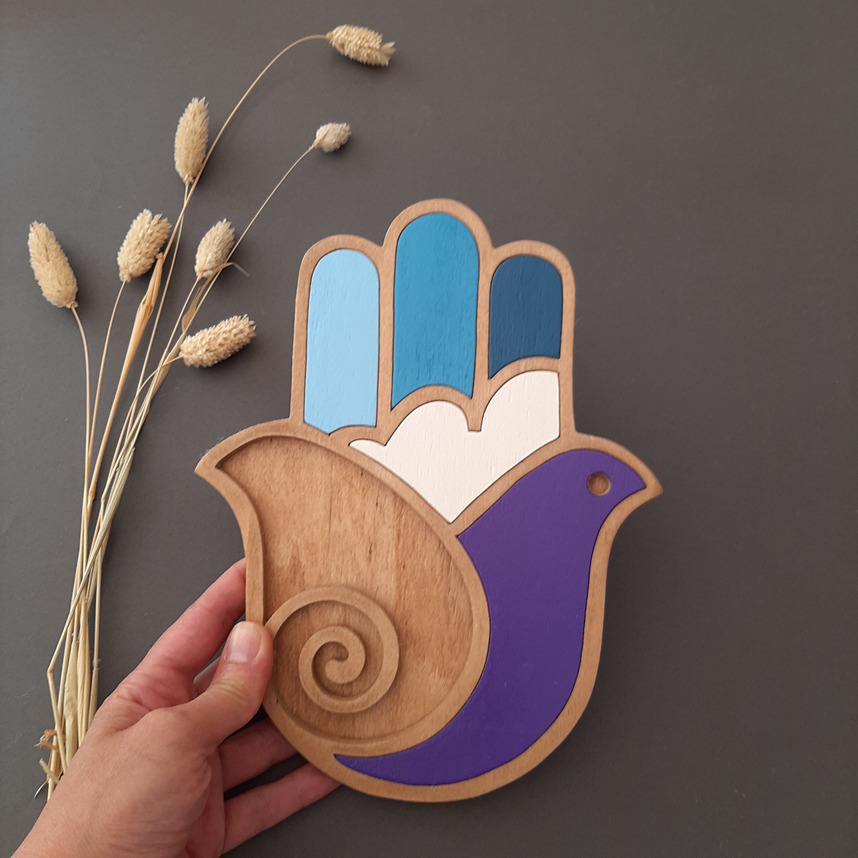 Hamsa Hand Wooden Wall Hanging – Handmade Lucky Charm, Home Decor