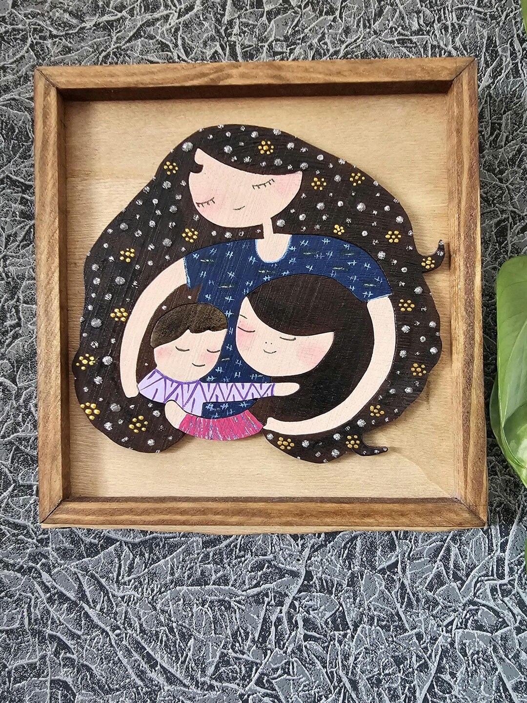 Mother Son and Daughter Wall Decor, Decorative Art, Wood Framed Art ...