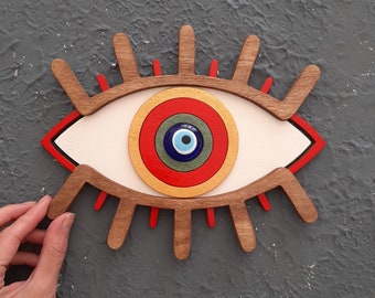 Wooden Evil Eye Wall Decor: Turkish Lucky Charm