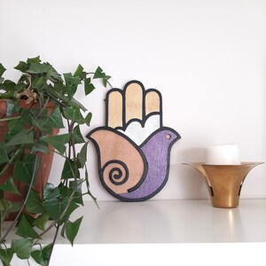 Hamsa hand wall hanging, Hand of Fatima wall decor, Handmade wooden wall art, Housewarming gift, Evil Eye image 7