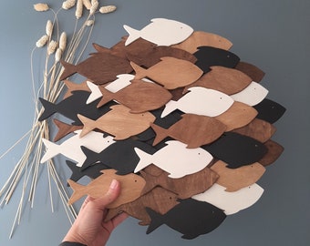 Handmade Wooden Fish Wall Art – School of Fish, Coastal Modern Decor