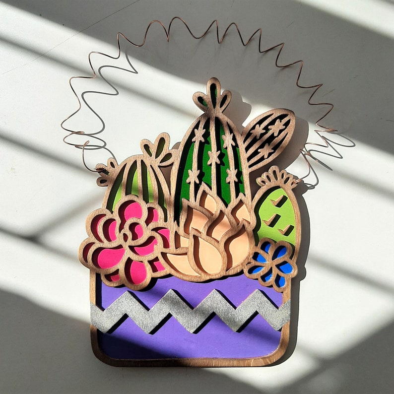 Wooden Cactus Wall Art Cactus Wall Decor Modern Wall Art for Etsy