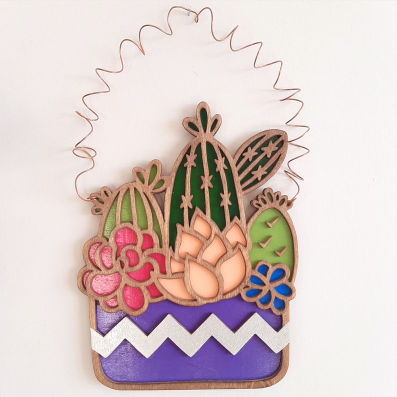 Wooden Cactus Wall Art Cactus Wall Decor Modern Wall Art for Etsy