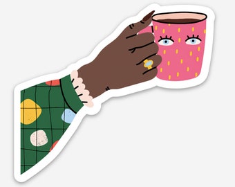 Tea in Hand -- Water Bottle Sticker -- Hydro Flask Sticker -- Laptop Sticker -- Planner Sticker -- Cute Sticker -- MacBook Sticker