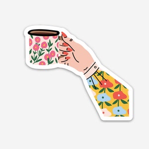 Coffee in Hand Water Bottle Sticker Hydro Flask Sticker Laptop Sticker Journal Sticker MacBook Sticker Cute Sticker image 1