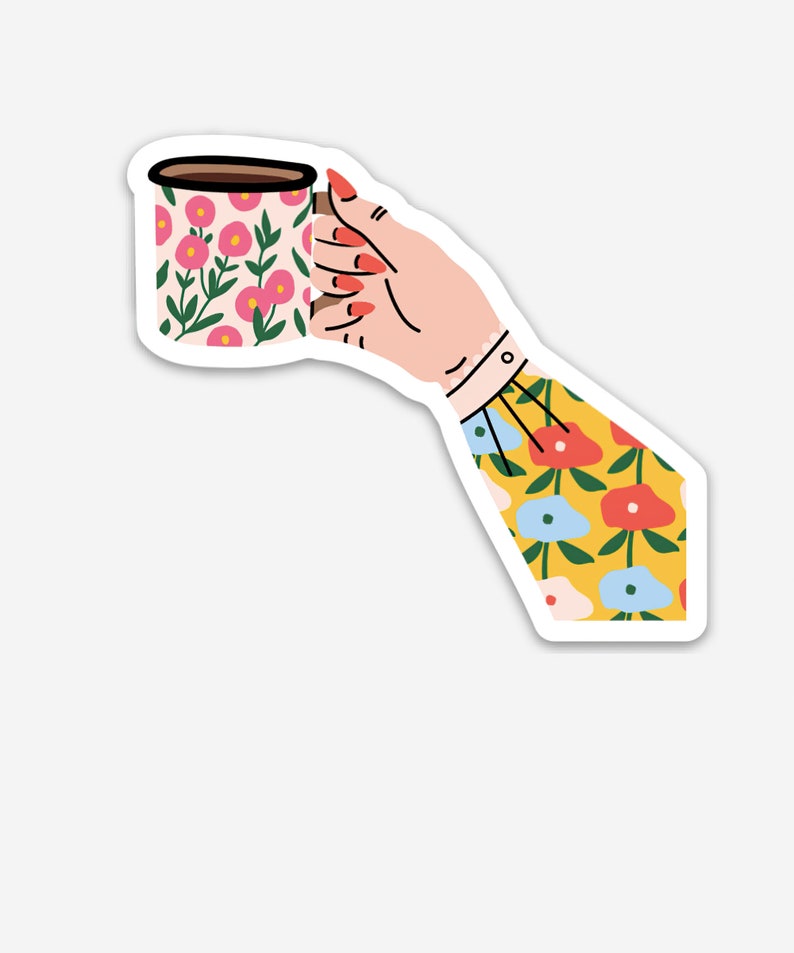 Coffee in Hand Water Bottle Sticker Hydro Flask Sticker Laptop Sticker Journal Sticker MacBook Sticker Cute Sticker image 1