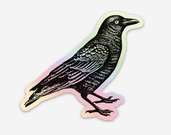 Crow Holographic Vinyl Sticker -- Crow Sticker -- Water Bottle Sticker -- Hydro Flask Sticker -- Planner Sticker -- Laptop Sticker