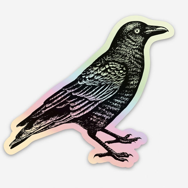 Crow Holographic Vinyl Sticker -- Crow Sticker -- Water Bottle Sticker -- Hydro Flask Sticker -- Planner Sticker -- Laptop Sticker