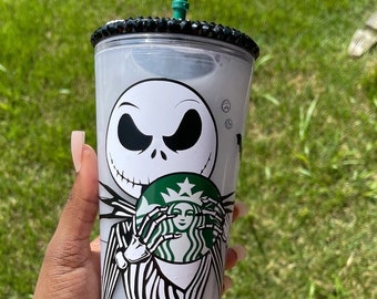 Vaso de Starbucks con forma de bola de nieve para Halloween: Vaso frío con brillantina personalizado